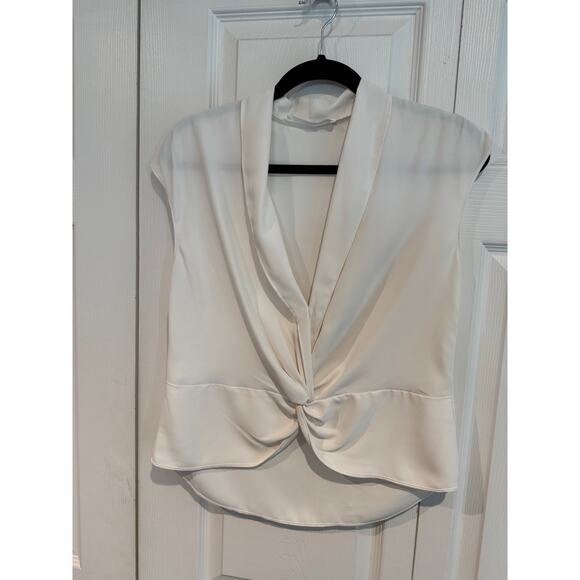 Ivory Sleeveless Blouse Twist Front Shawl Collar Party Career - Picture 4 of 6